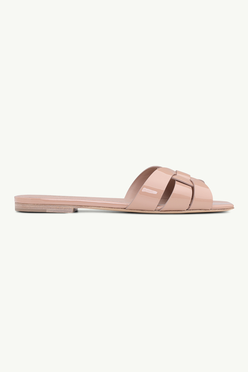 SAINT LAURENT Nu Pieds 0.5cm Tribute Slippers in Nude Poudre Patent 0