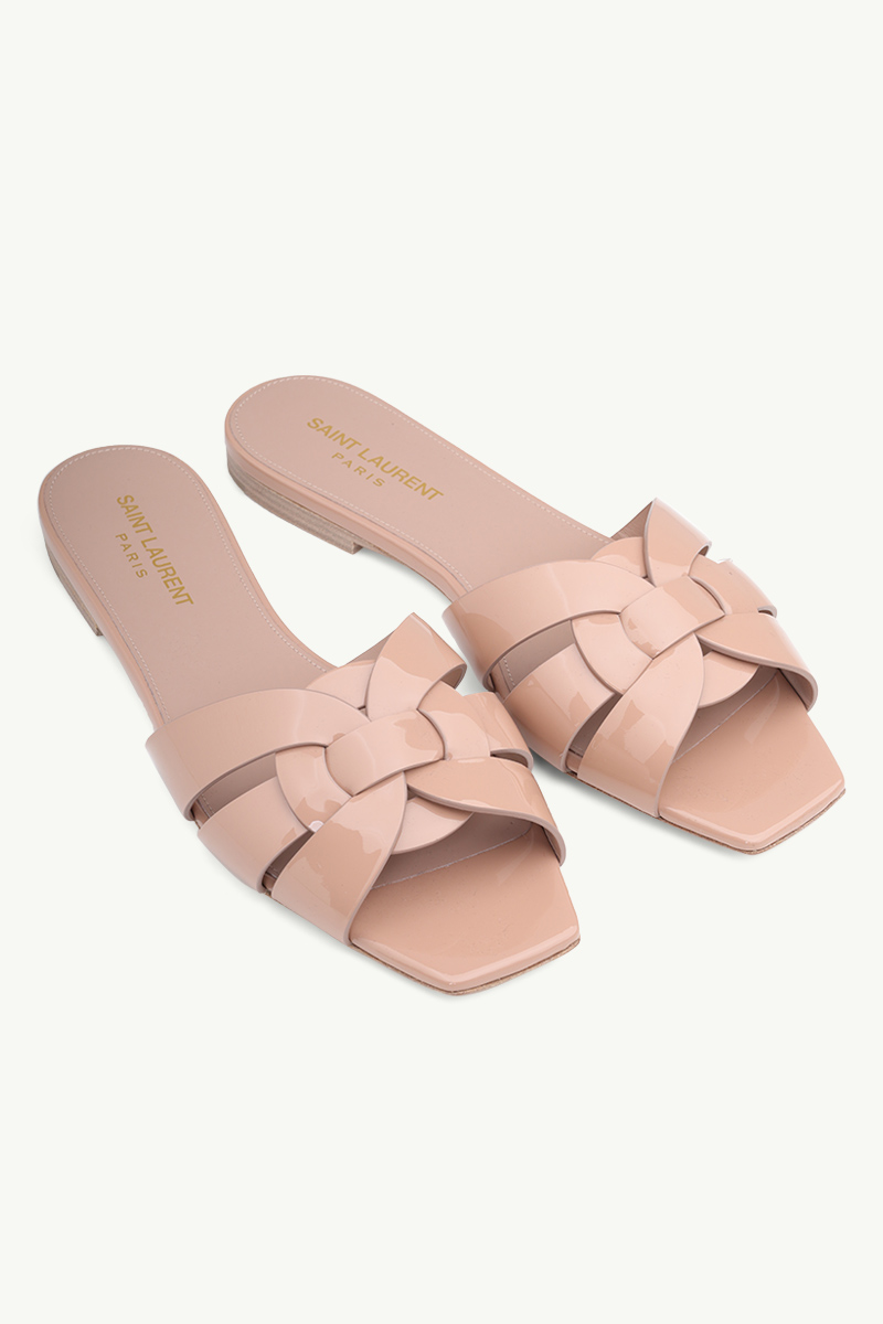 SAINT LAURENT Nu Pieds 0.5cm Tribute Slippers in Nude Poudre Patent 1