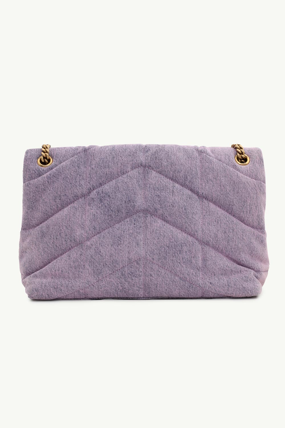 SAINT LAURENT Medium Loulou Puffer Shoulder Bag in Bleached Lilac Denim x Smooth Leather with Bronze Hardware 1