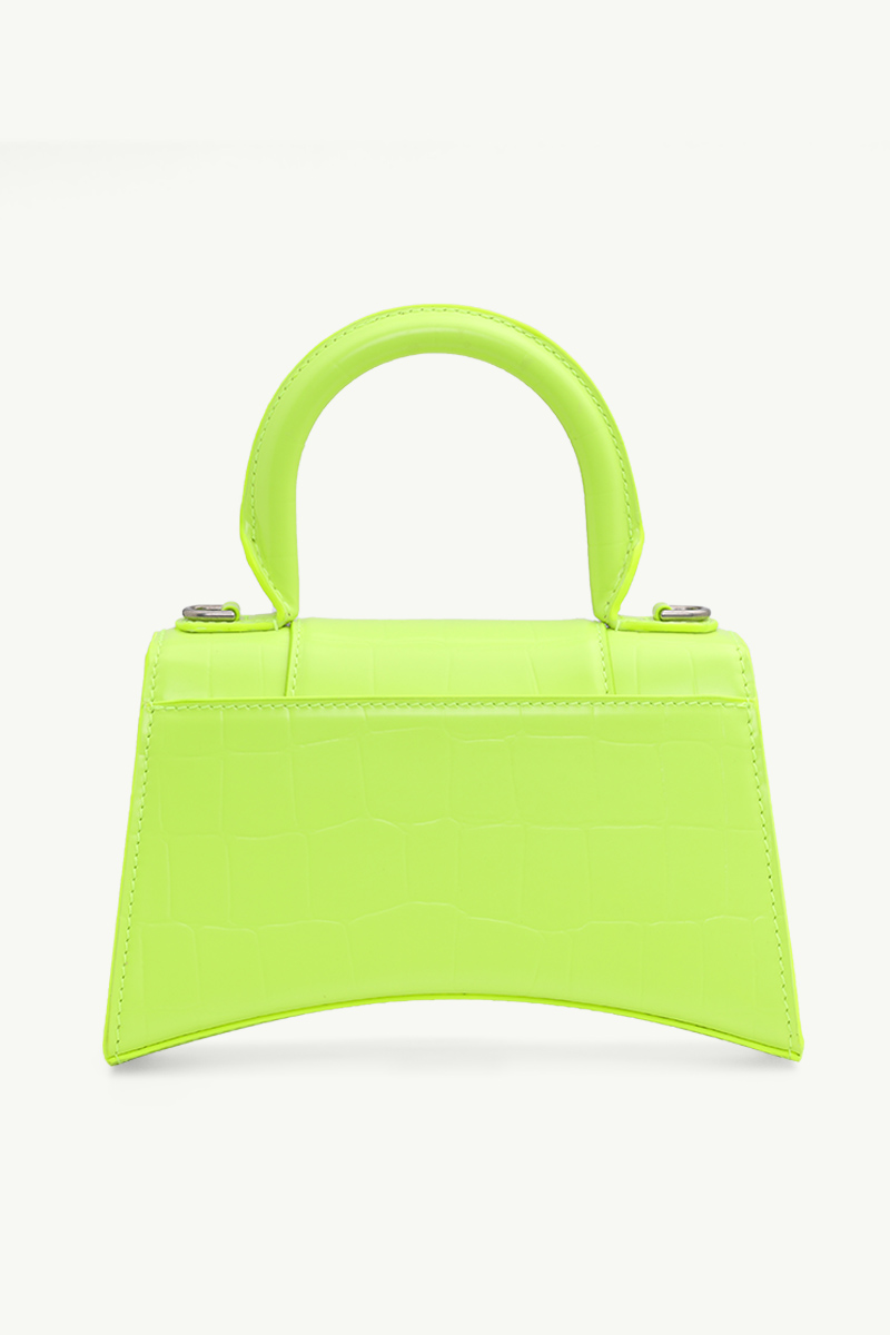 BALENCIAGA XS Hourglass Handbag in Neon Yellow Semi Shiny Crocodile Embossed Calfskin 1