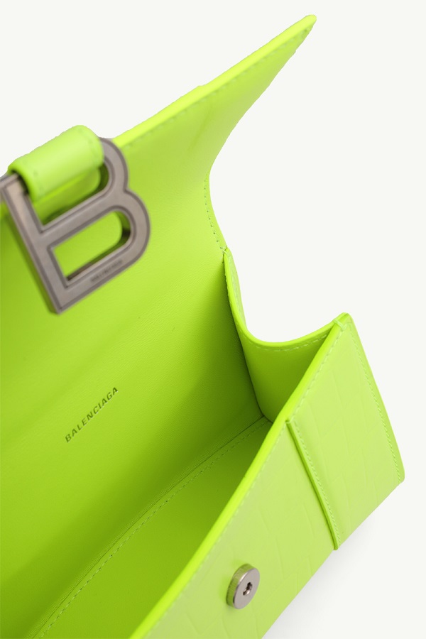 BALENCIAGA XS Hourglass Handbag in Neon Yellow Semi Shiny Crocodile Embossed Calfskin 3