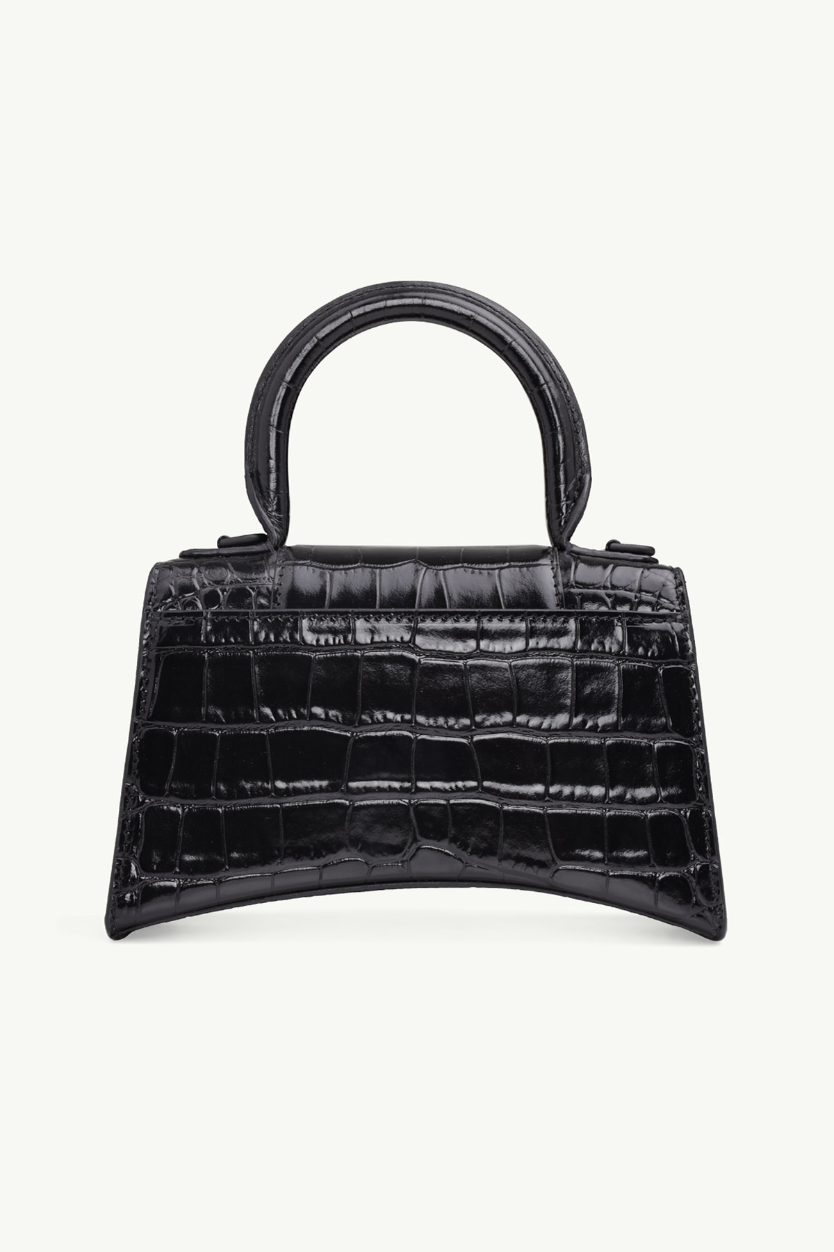 BALENCIAGA Hourglass Top Handle XS in Black Matte Shiny Croco 1