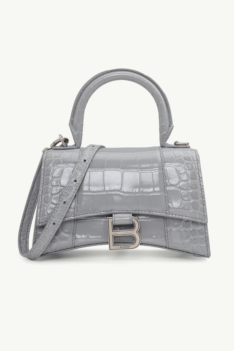 BALENCIAGA Hourglass Top Handle XS in Grey Croco SHW 0