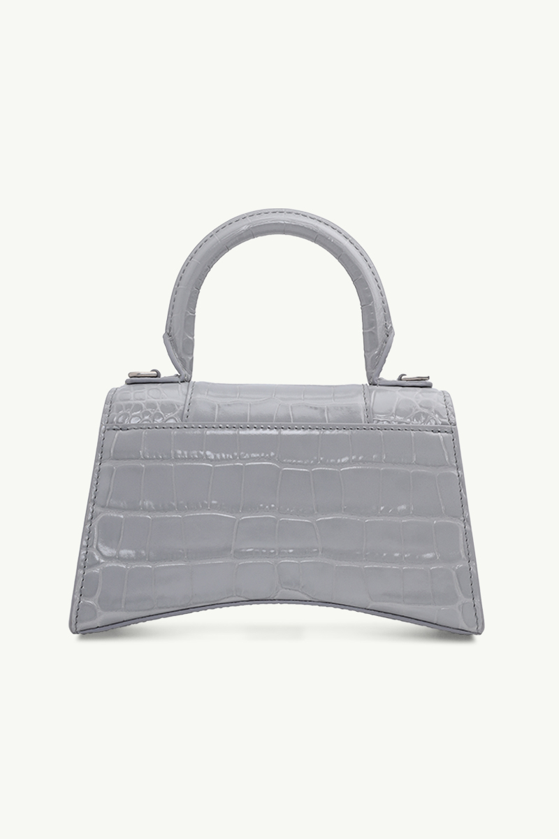 BALENCIAGA Hourglass Top Handle XS in Grey Croco SHW 1