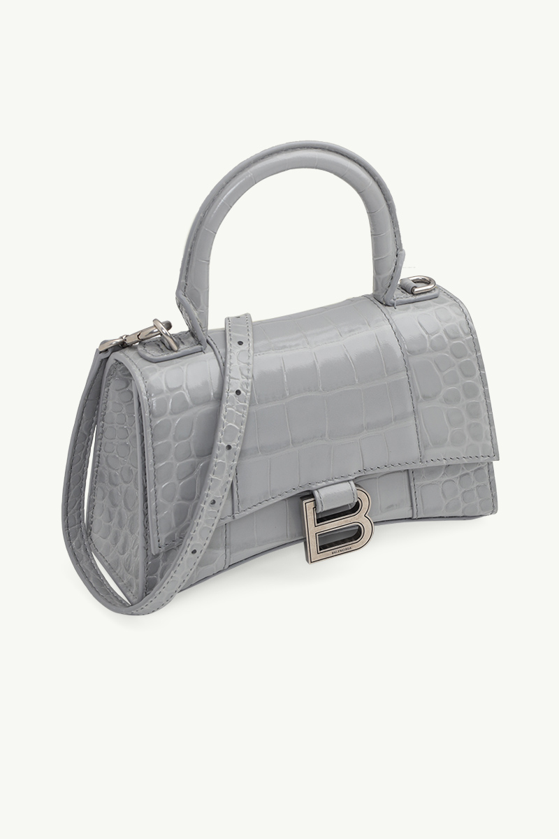 BALENCIAGA Hourglass Top Handle XS in Grey Croco SHW 2