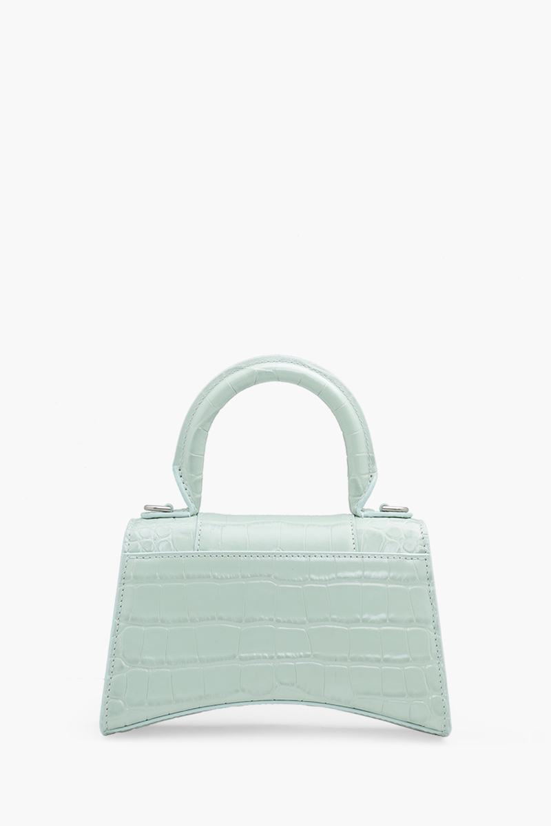 BALENCIAGA Hourglass Top Handle XS in Light Green Croco SHW 1