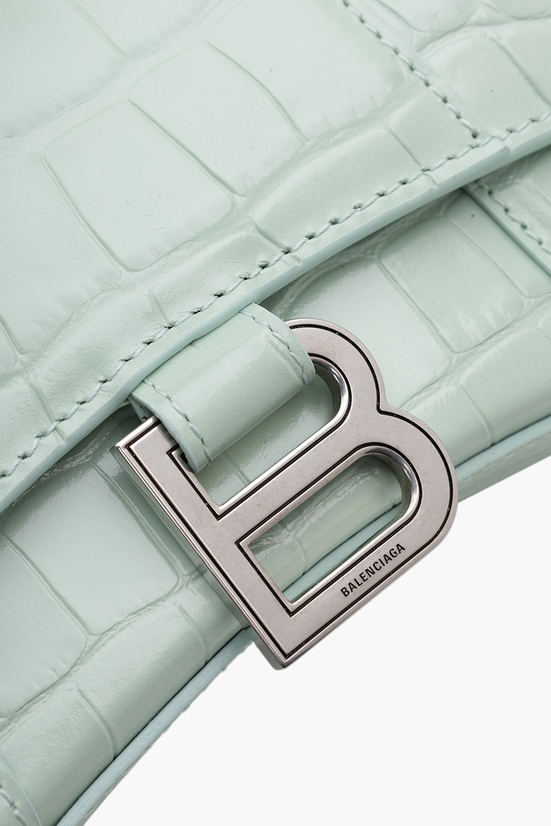 BALENCIAGA Hourglass Top Handle XS in Light Green Croco SHW 3