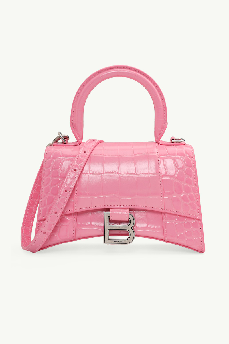 BALENCIAGA Hourglass Top Handle XS in Pink Croco SHW 0
