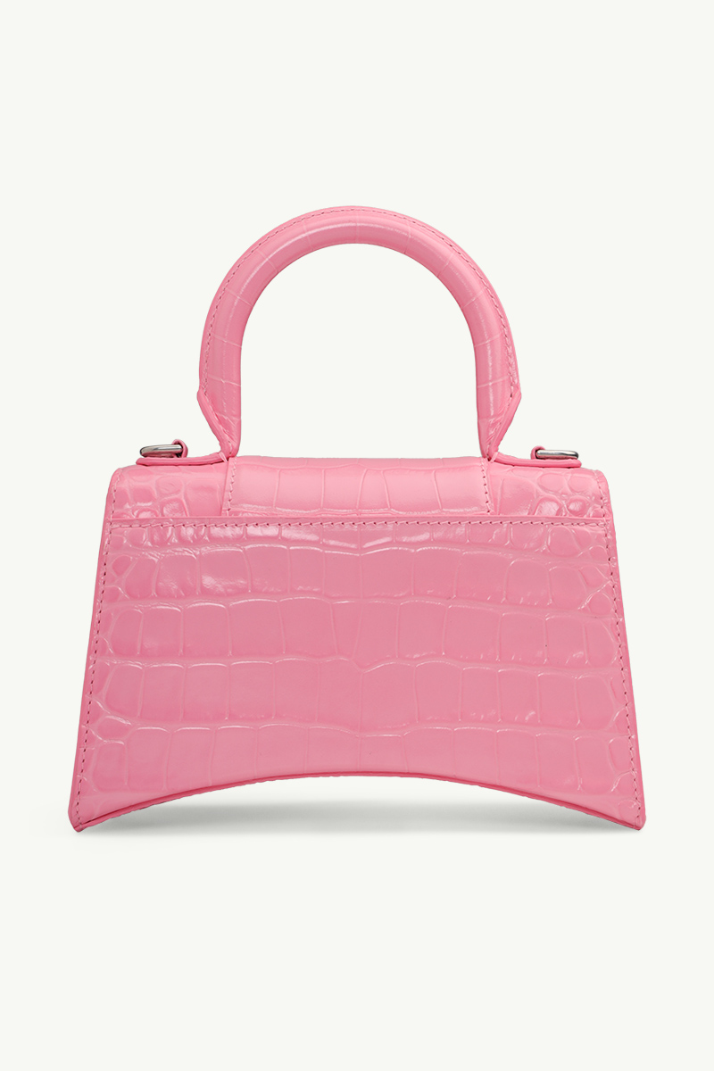 BALENCIAGA Hourglass Top Handle XS in Pink Croco SHW 1