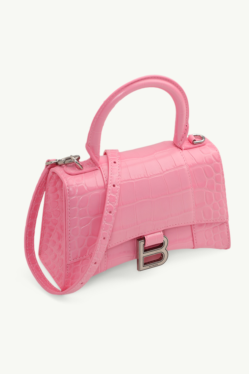 BALENCIAGA Hourglass Top Handle XS in Pink Croco SHW 2