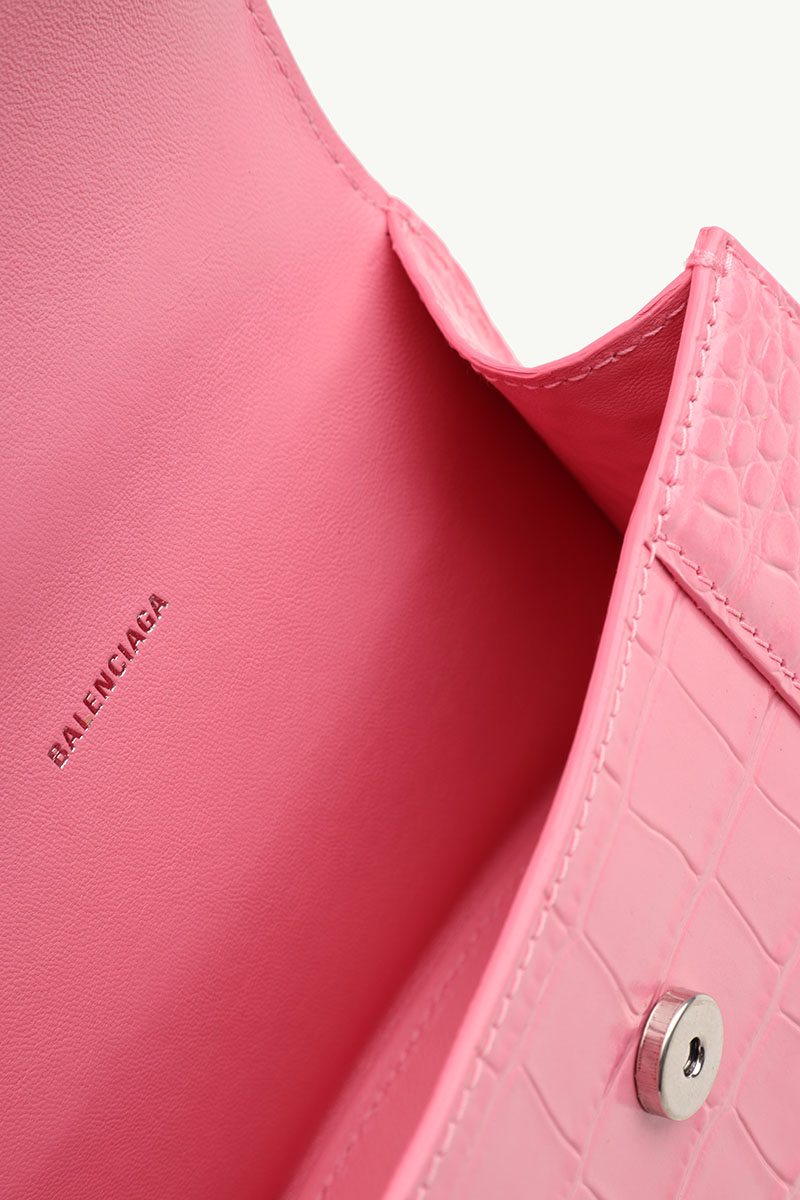 BALENCIAGA Hourglass Top Handle XS in Pink Croco SHW 3