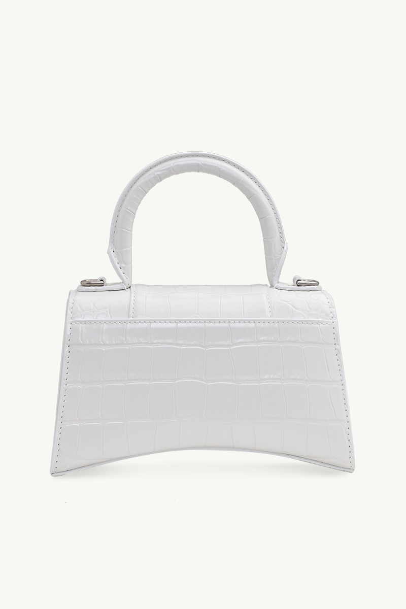 BALENCIAGA Hourglass Top Handle XS in White Croco SHW 1