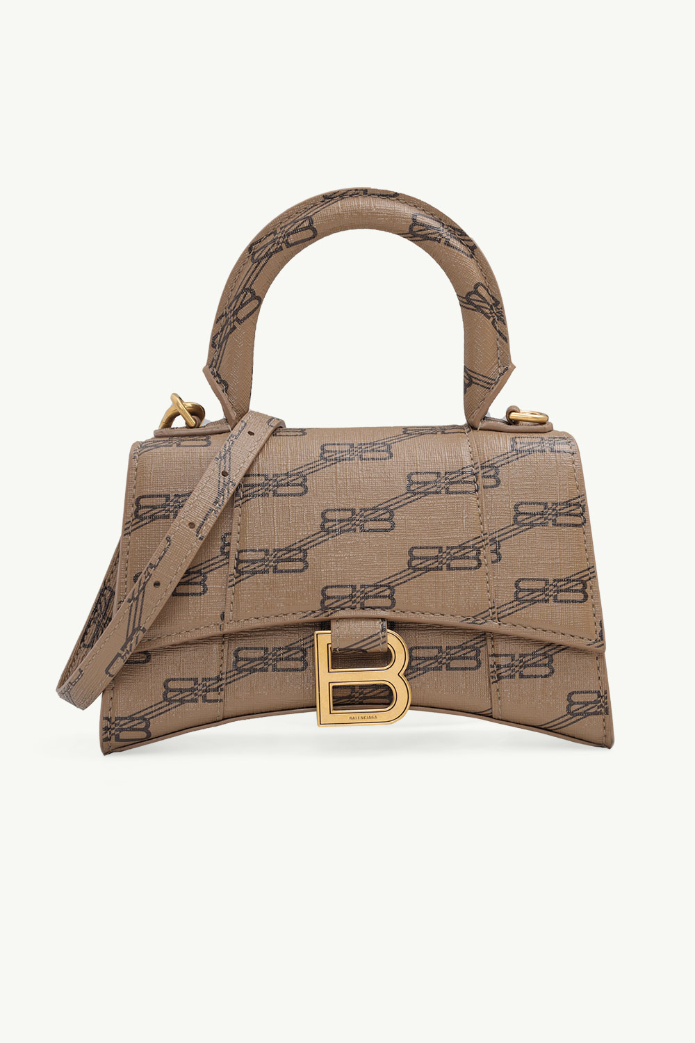 BALENCIAGA Hourglass Top Handle XS in Beige/Brown BB Monogram Coated Canvas GHW 0