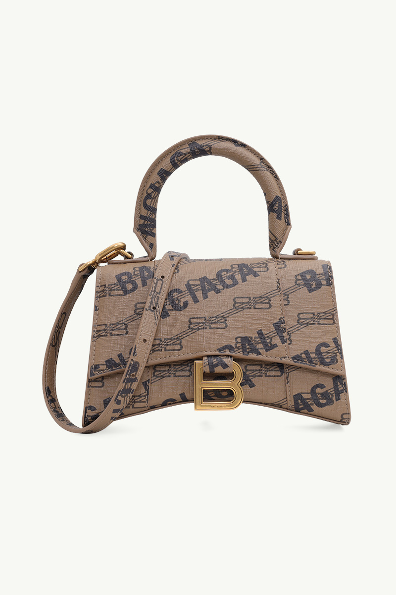 BALENCIAGA Hourglass Top Handle XS in Beige/Brown BB Monogram Canvas GHW with Balenciaga Logo 0