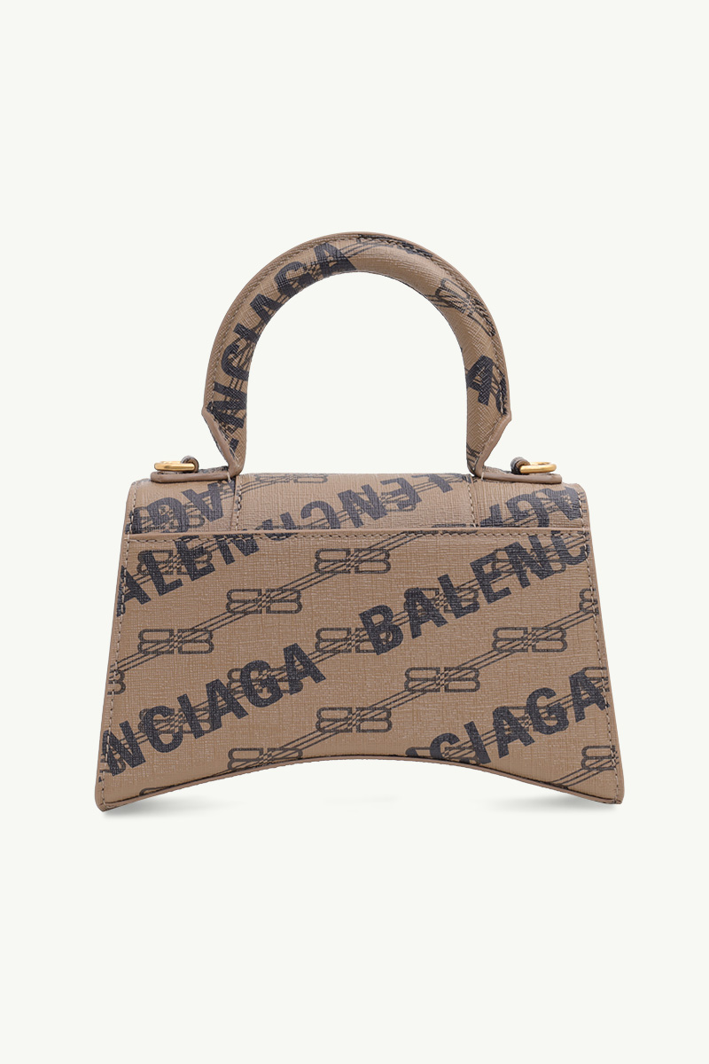 BALENCIAGA Hourglass Top Handle XS in Beige/Brown BB Monogram Canvas GHW with Balenciaga Logo 1