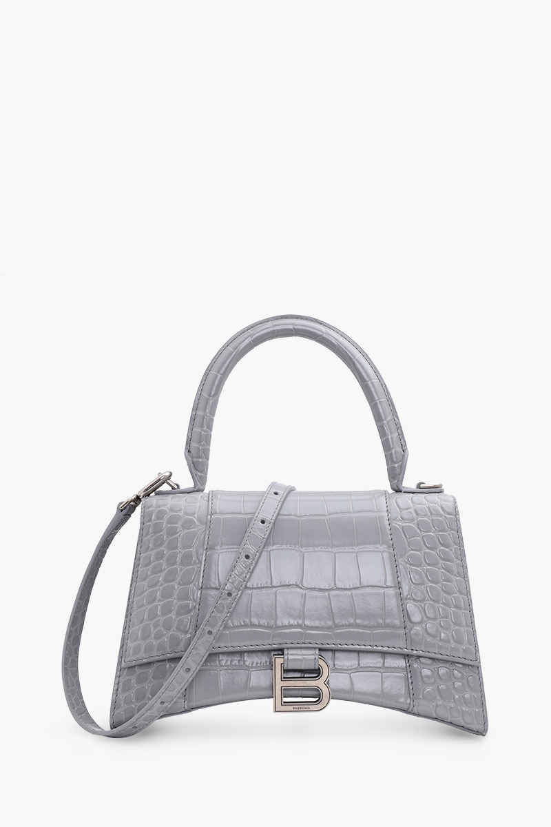 BALENCIAGA Hourglass Top Handle S in Grey Croco SHW 0