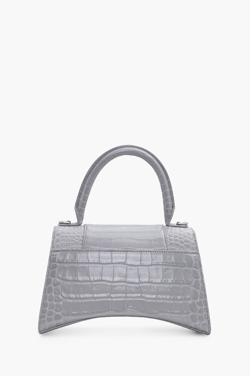 BALENCIAGA Hourglass Top Handle S in Grey Croco SHW 1