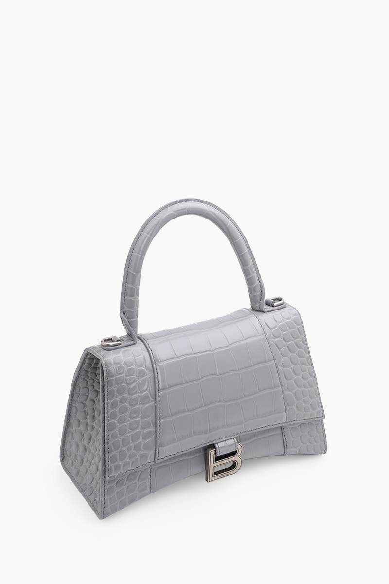BALENCIAGA Hourglass Top Handle S in Grey Croco SHW 2
