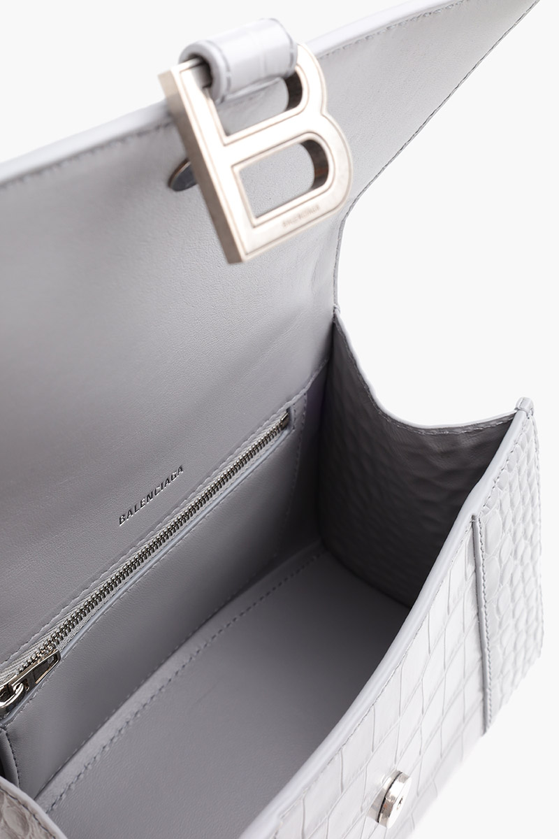 BALENCIAGA Hourglass Top Handle S in Grey Croco SHW 3