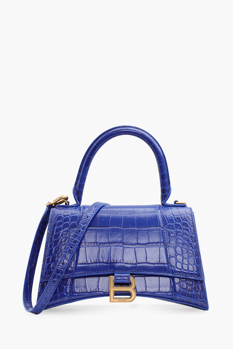 BALENCIAGA Hourglass Top Handle Bag S in Electric Blue Shiny Croco GHW 0