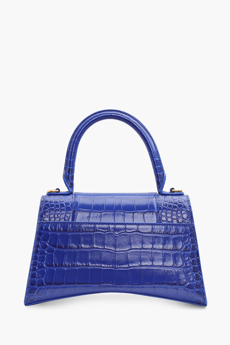 BALENCIAGA Hourglass Top Handle Bag S in Electric Blue Shiny Croco GHW 1