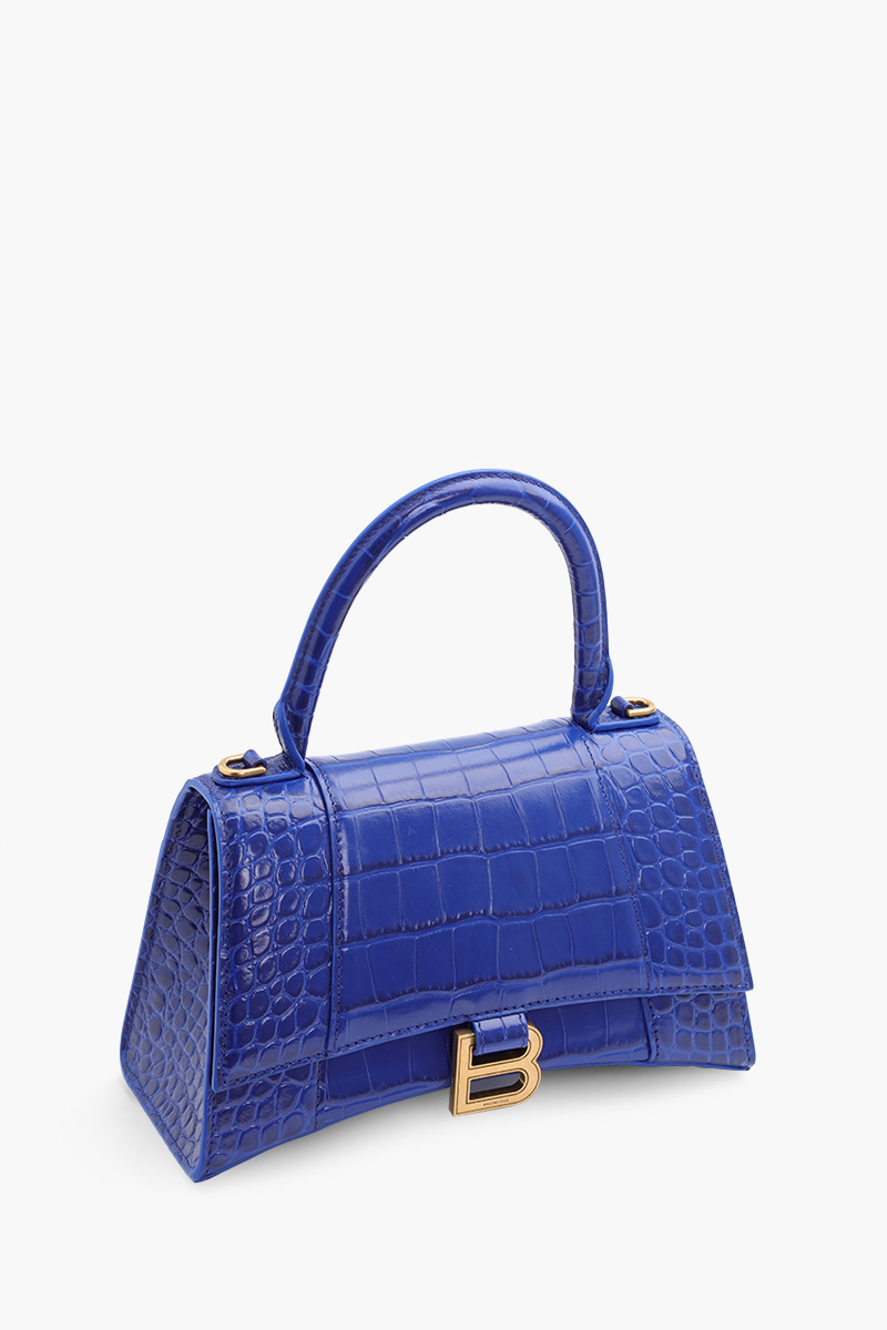 BALENCIAGA Hourglass Top Handle Bag S in Electric Blue Shiny Croco GHW 2