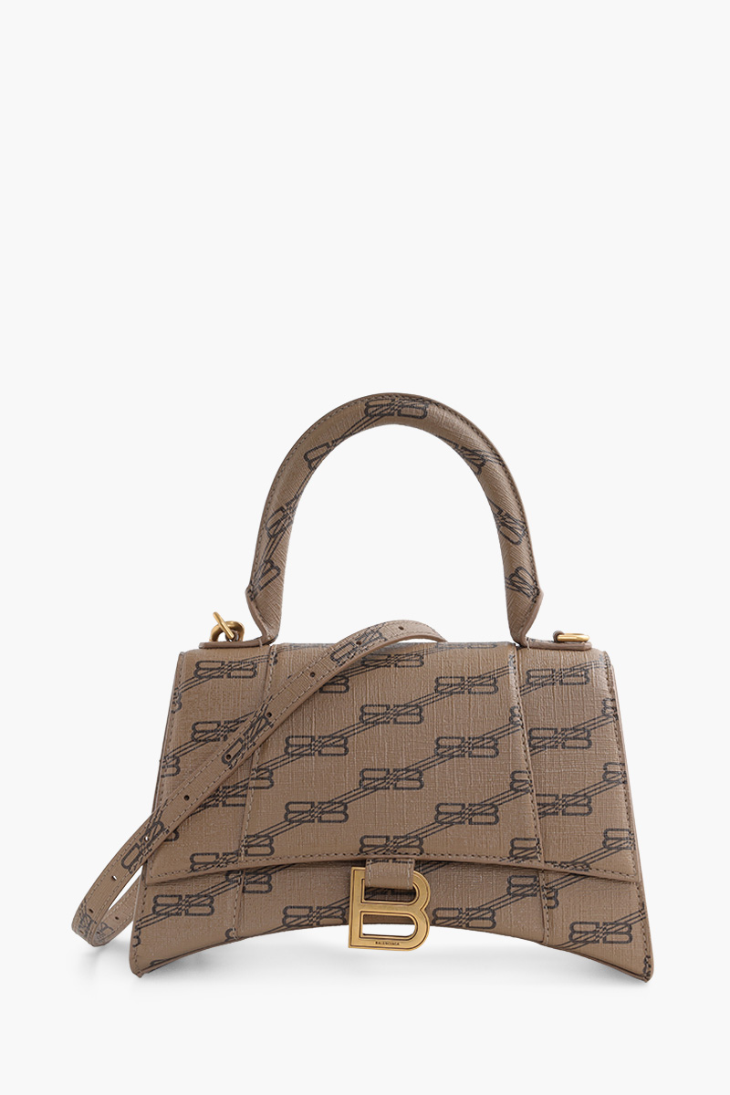 BALENCIAGA Hourglass Top Handle S in Beige/Brown BB Monogram Coated Canvas GHW 0