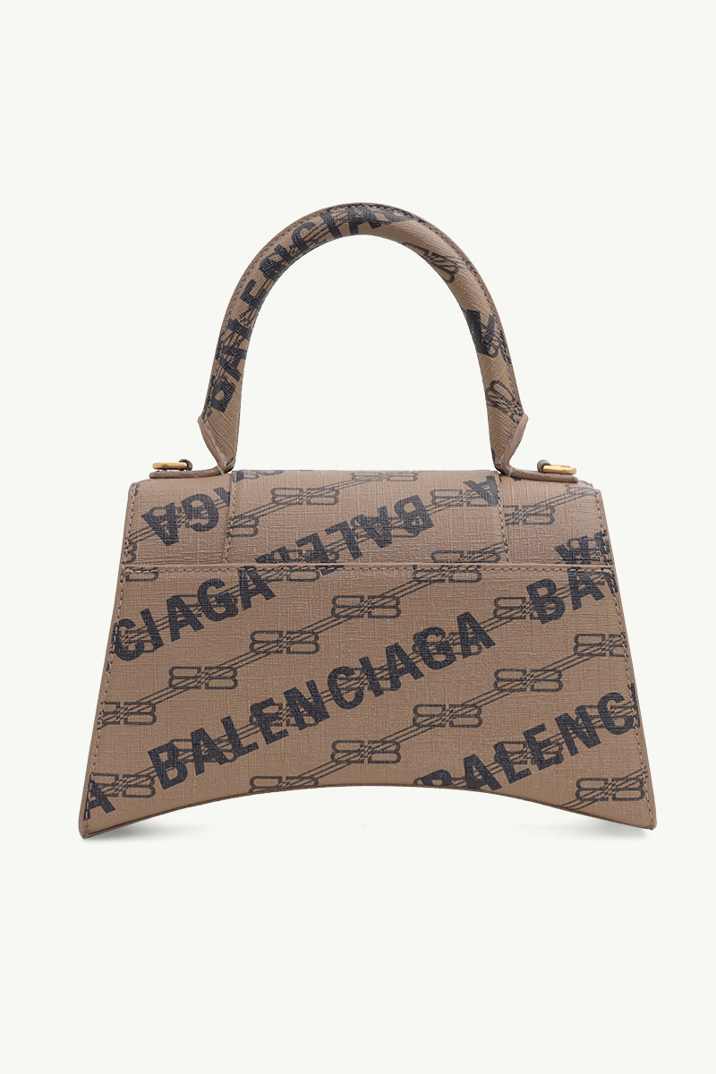BALENCIAGA Hourglass Top Handle S in Beige/Brown/Black BB Monogram Coated Canvas with Balenciaga Logo 1