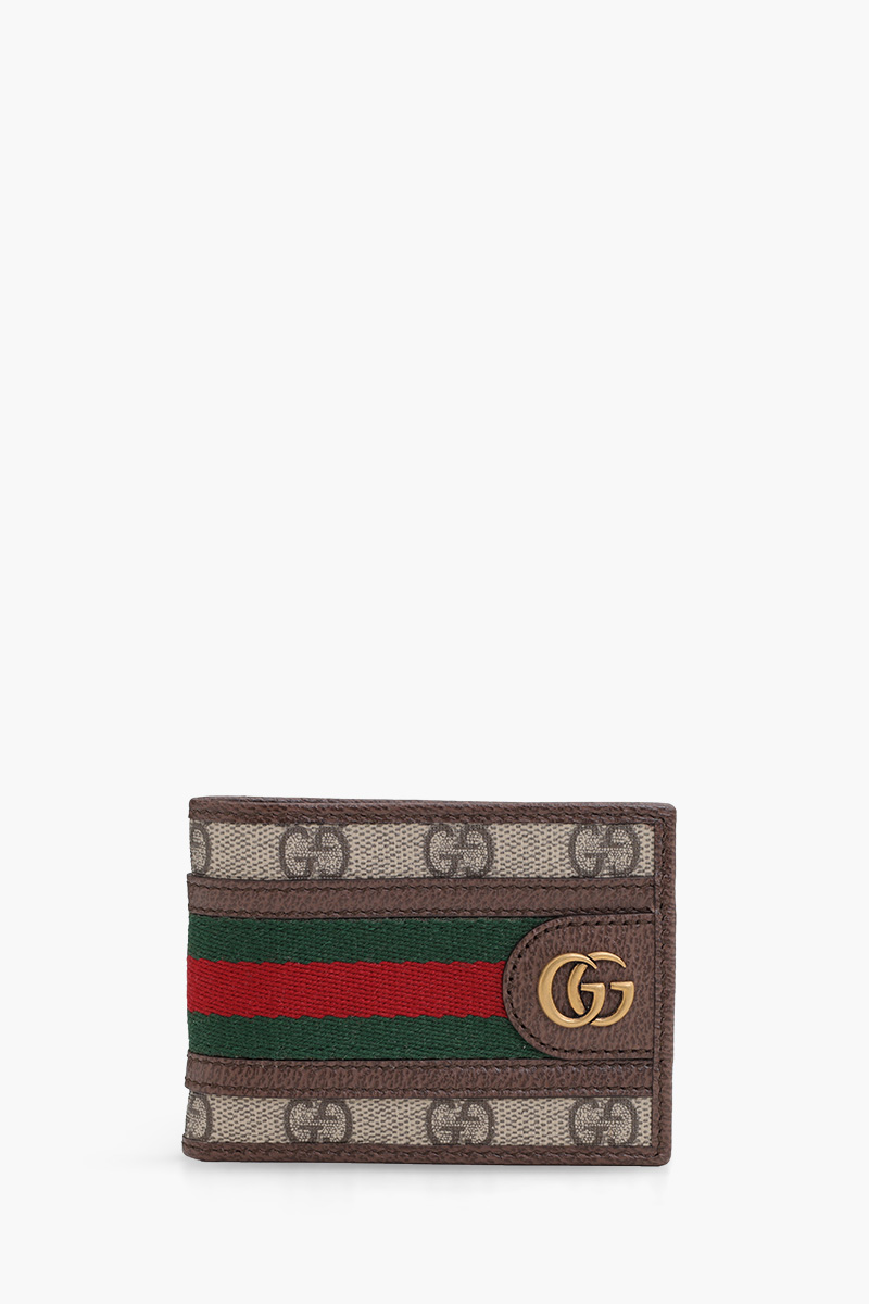 GUCCI GG Supreme Ophidia Compact Wallet in Beige/Ebony with Green/Red Web 0