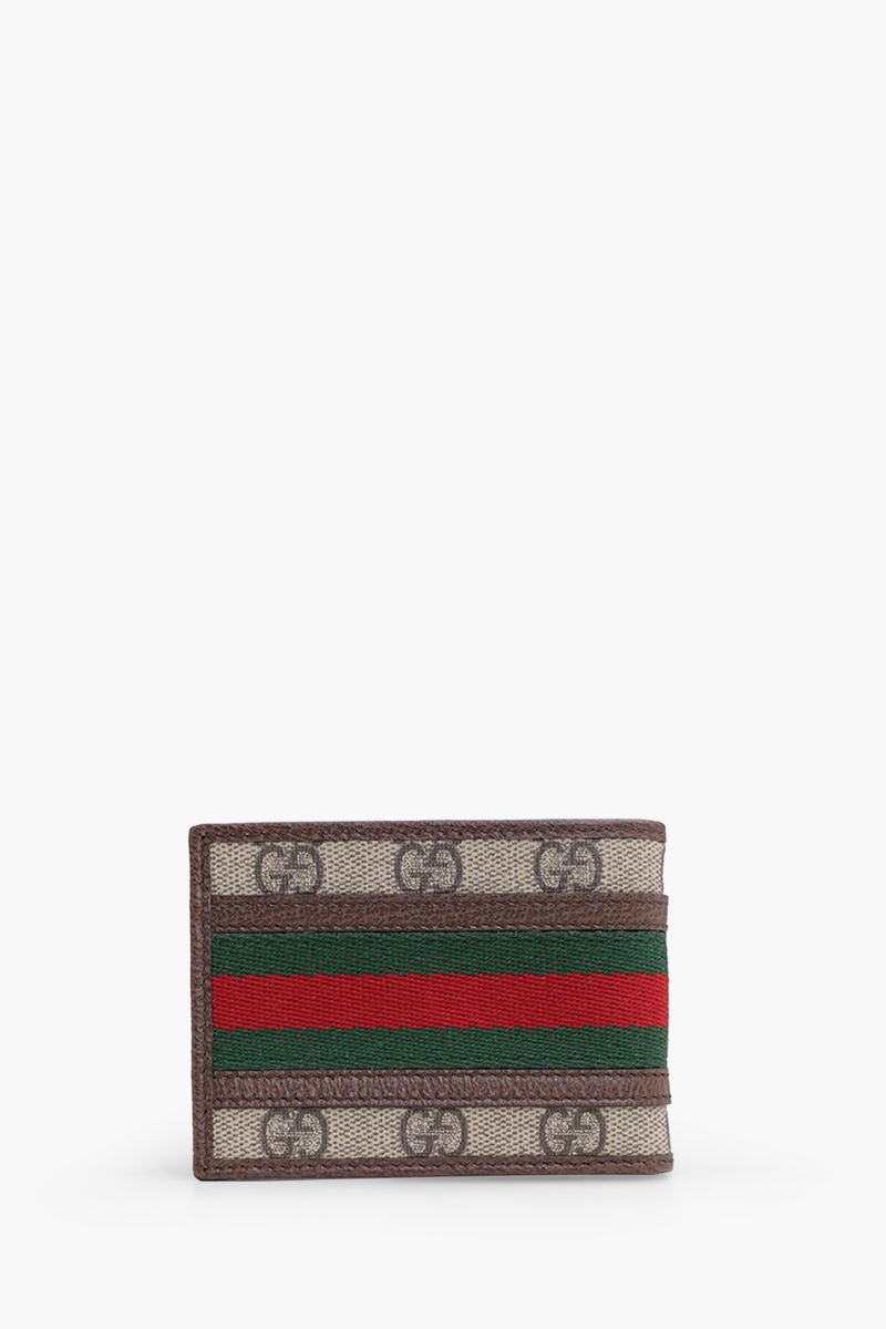 GUCCI GG Supreme Ophidia Compact Wallet in Beige/Ebony with Green/Red Web 1