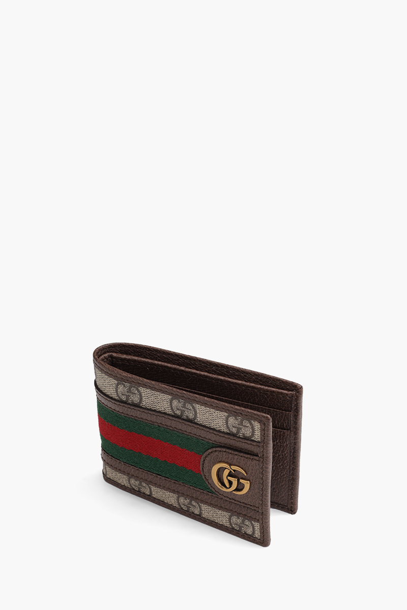 GUCCI GG Supreme Ophidia Compact Wallet in Beige/Ebony with Green/Red Web 2