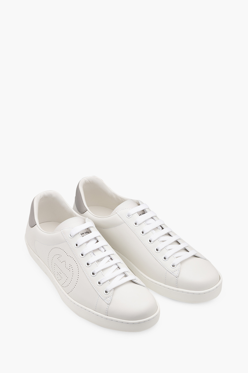 GUCCI Men Ace Interlocking G Sneakers in White/Grey 1