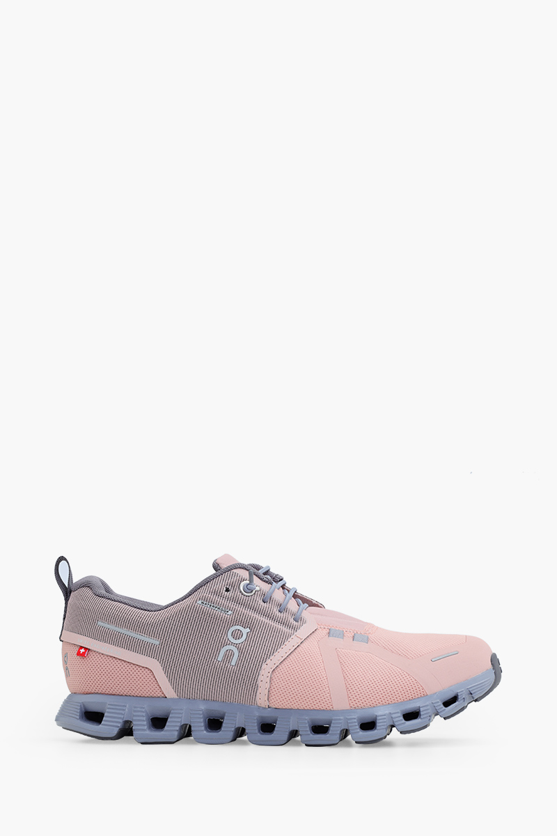 ON Women Cloud 5 Waterproof Running Sneakers in Rose/Fossil 0