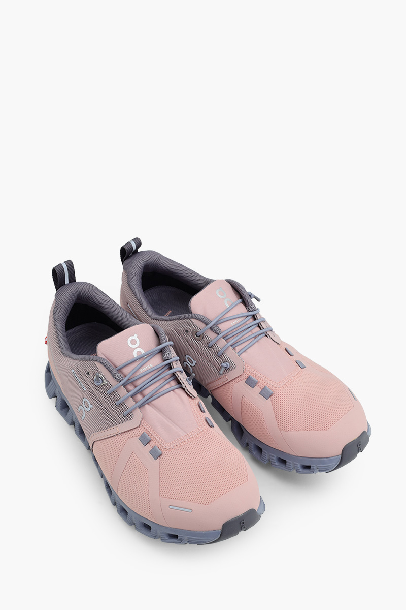 ON Women Cloud 5 Waterproof Running Sneakers in Rose/Fossil 1