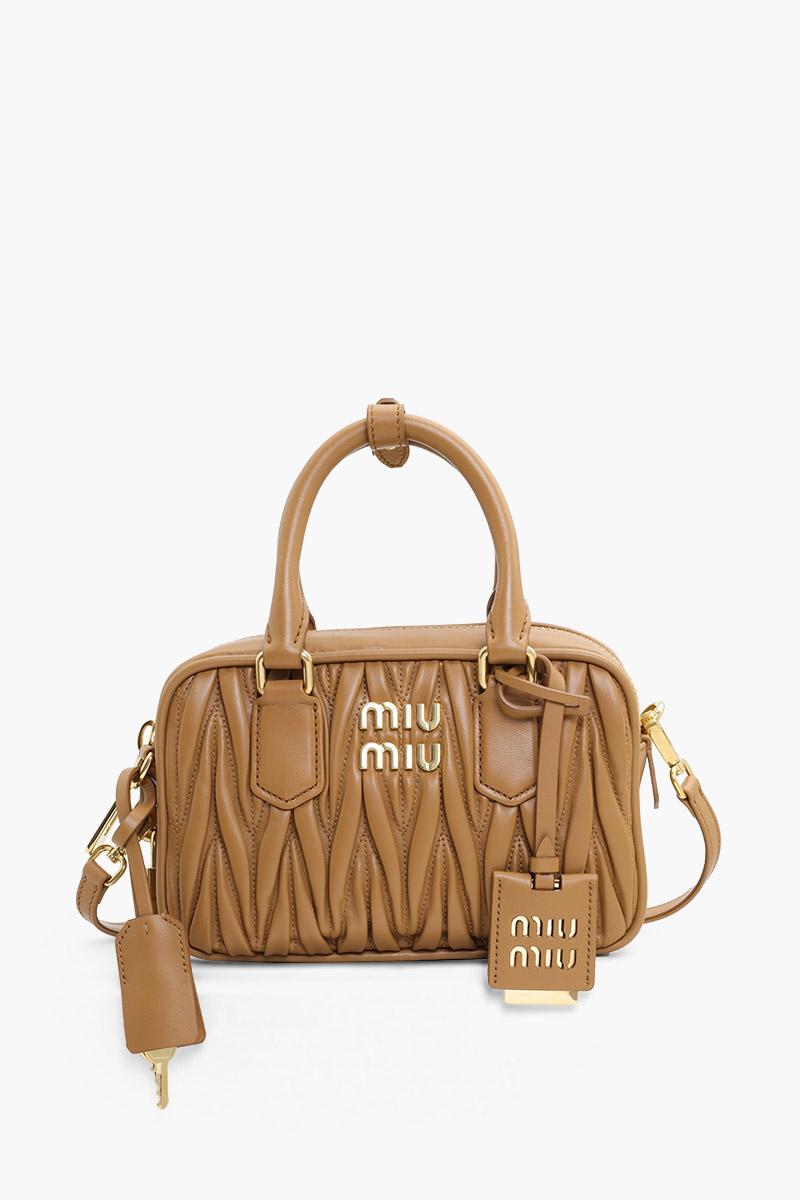 MIU MIU Arcadie Top Handle Bag in Caramel Matelasse Nappa Leather with Shoulder Strap 0