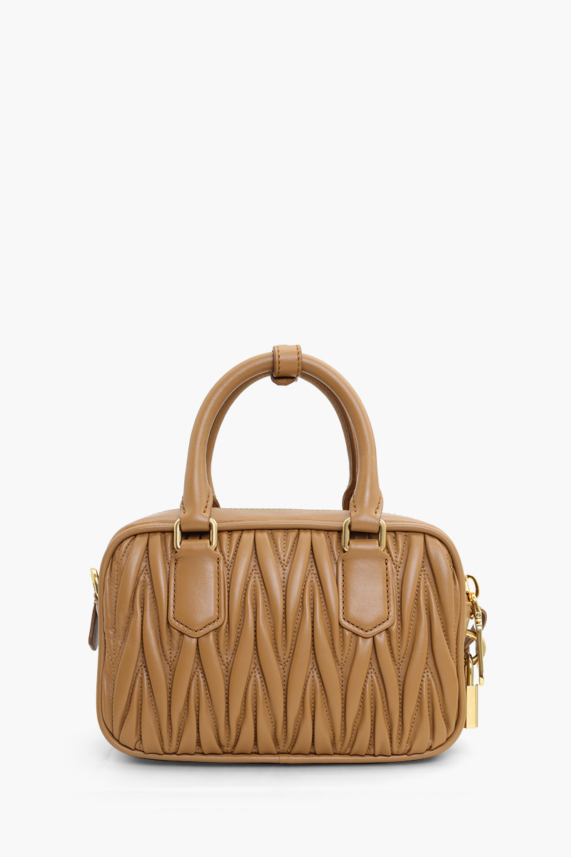 MIU MIU Arcadie Top Handle Bag in Caramel Matelasse Nappa Leather with Shoulder Strap 1