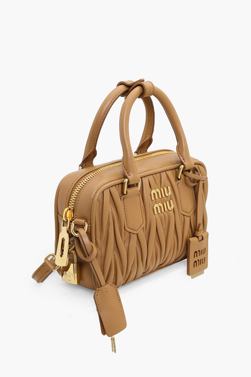 MIU MIU Arcadie Top Handle Bag in Caramel Matelasse Nappa Leather with Shoulder Strap 2