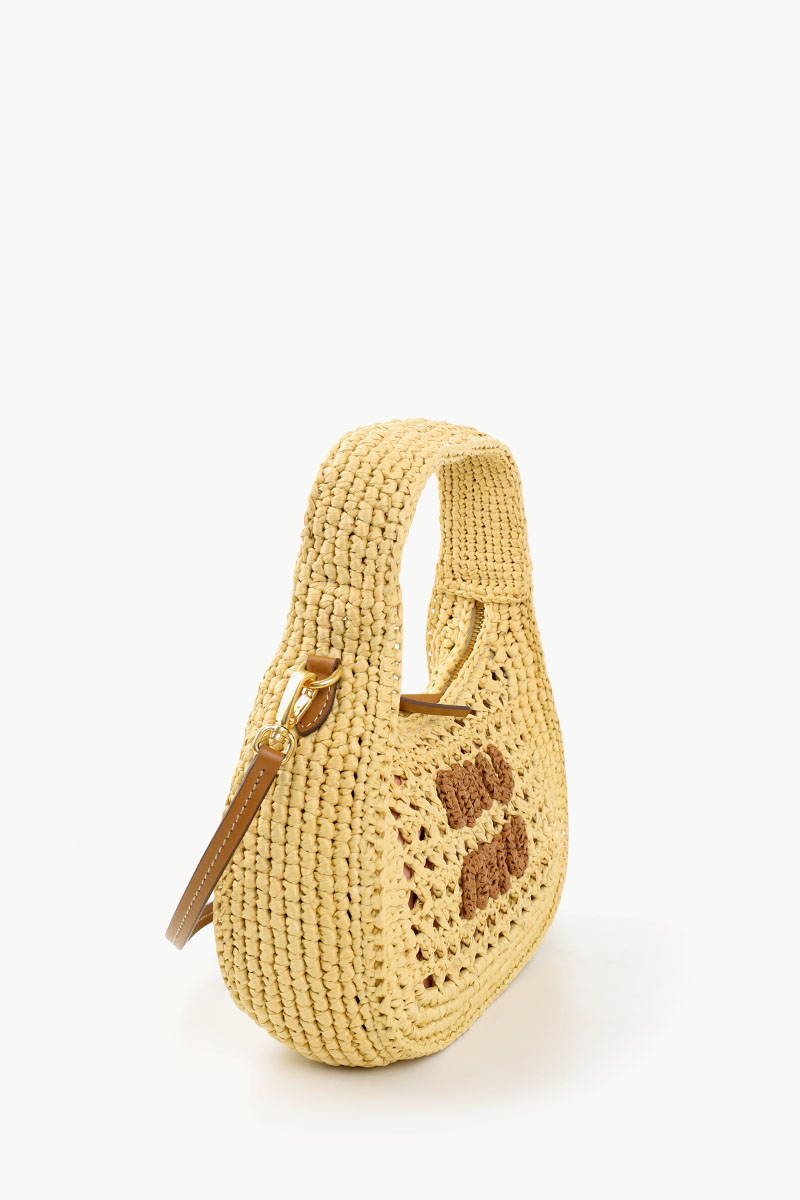 MIU MIU Wander Woven Fabric Hobo Bag in Beige/Cognac Viscose 2
