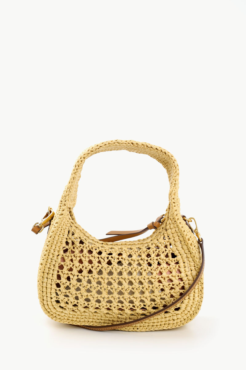 MIU MIU Wander Woven Fabric Hobo Bag in Beige/Cognac Viscose 3