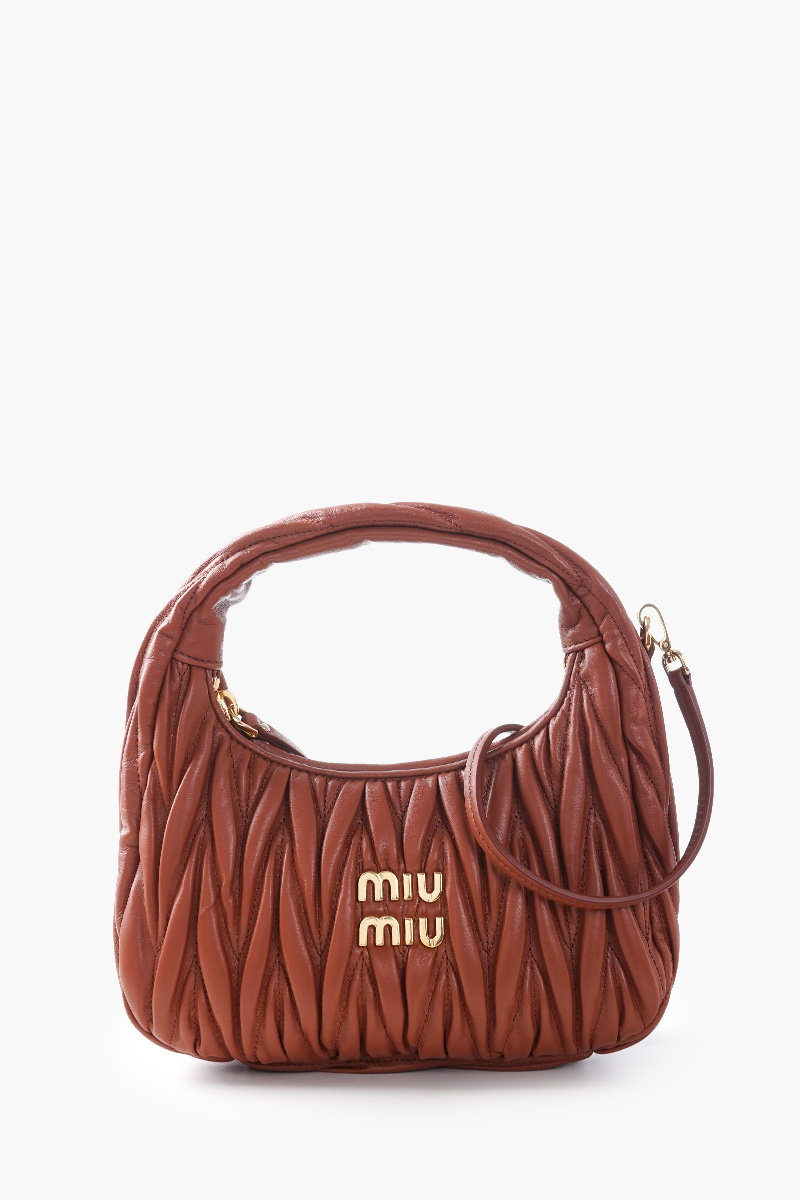 MIU MIU Small Wander Hobo Bag in Rust Matelassé Nappa Leather 0