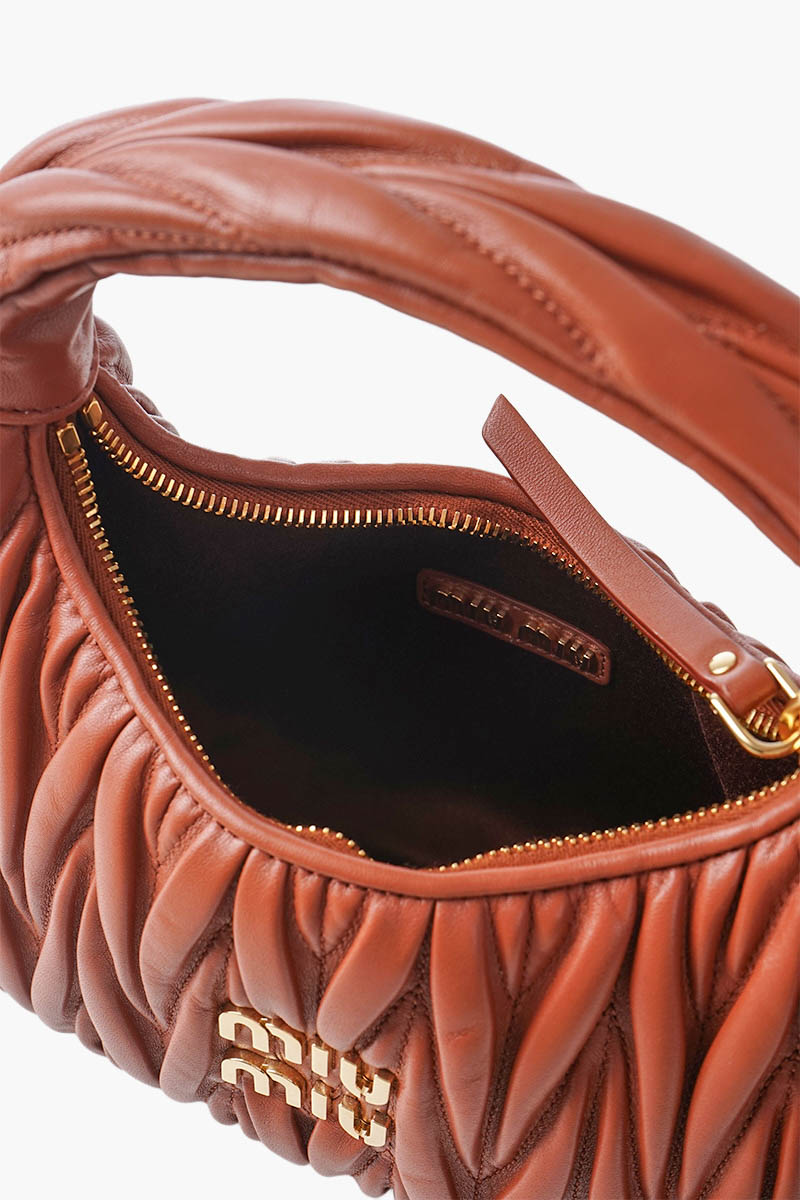 MIU MIU Small Wander Hobo Bag in Rust Matelassé Nappa Leather 3