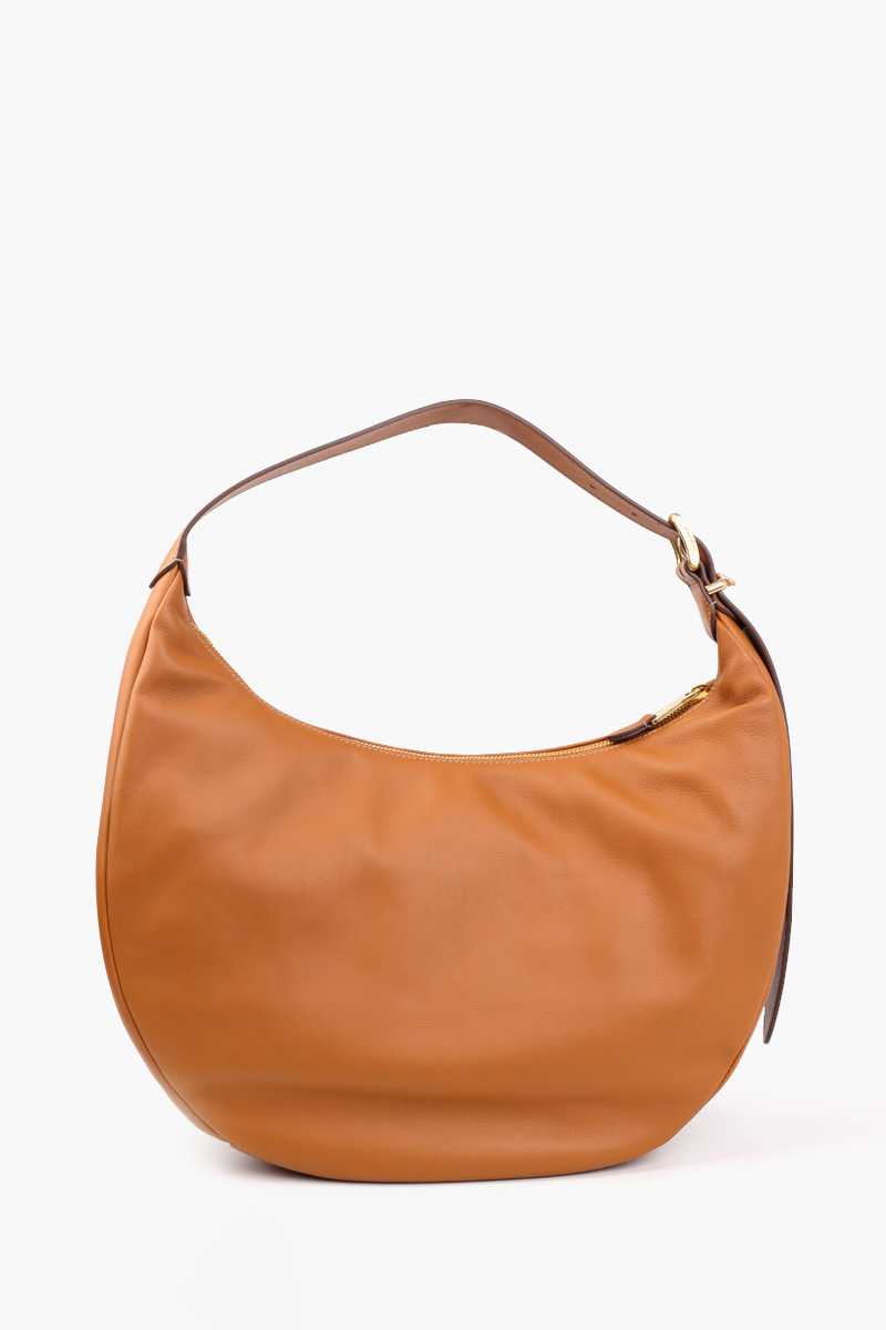 MIU MIU Logo-Plaque Zipped Shoulder Bag in Cognac Calfskin Leather 2