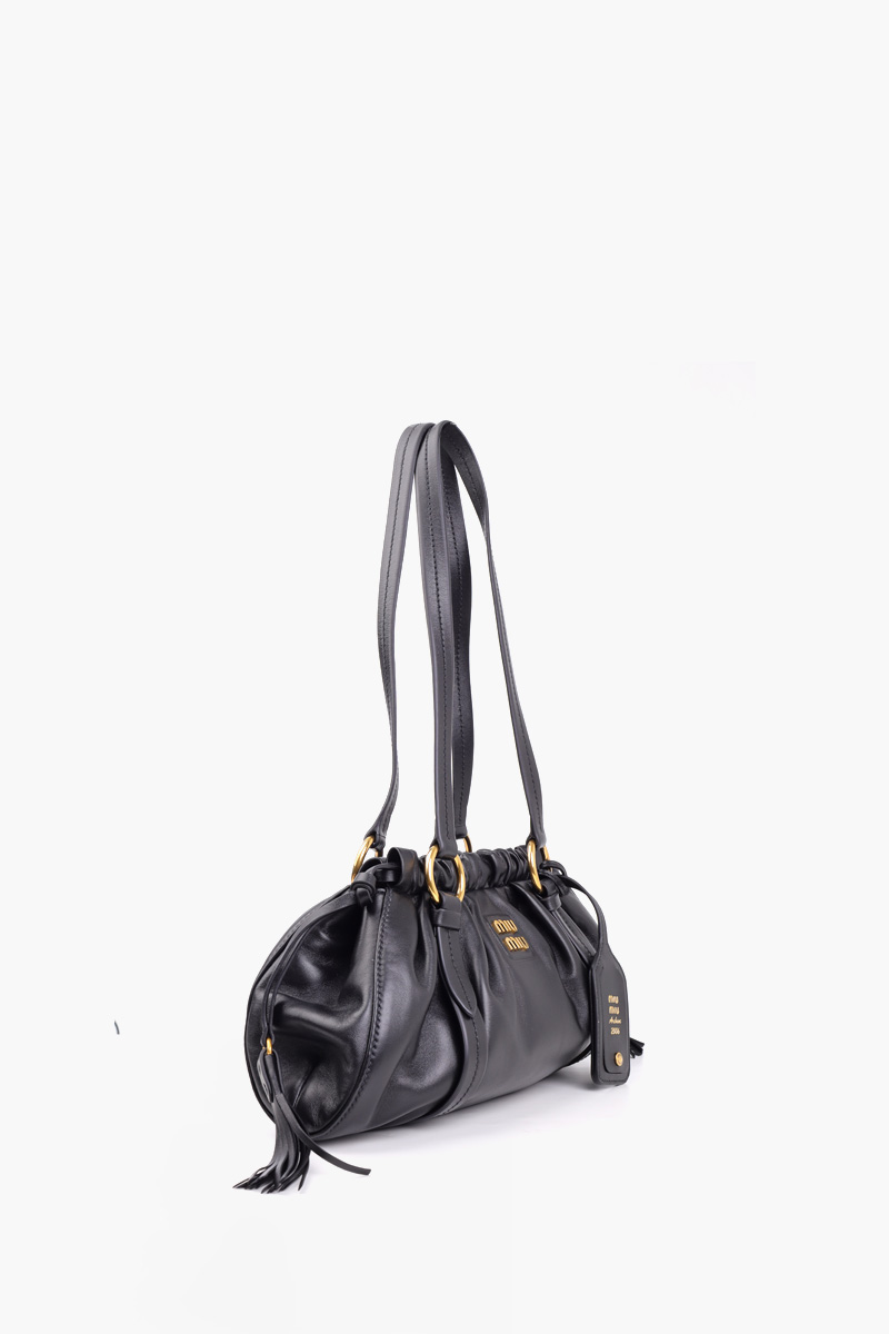 MIU MIU Small Joie Shoulder Bag in Black Soft Nappa Leather Antiqued GHW 1
