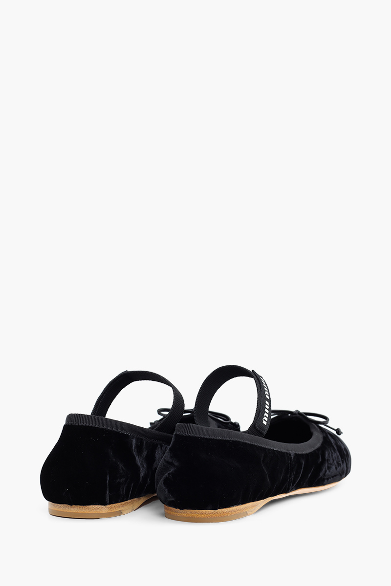 MIU MIU Bow Elastic Band Ballerina in Black Velvet with Logo 2