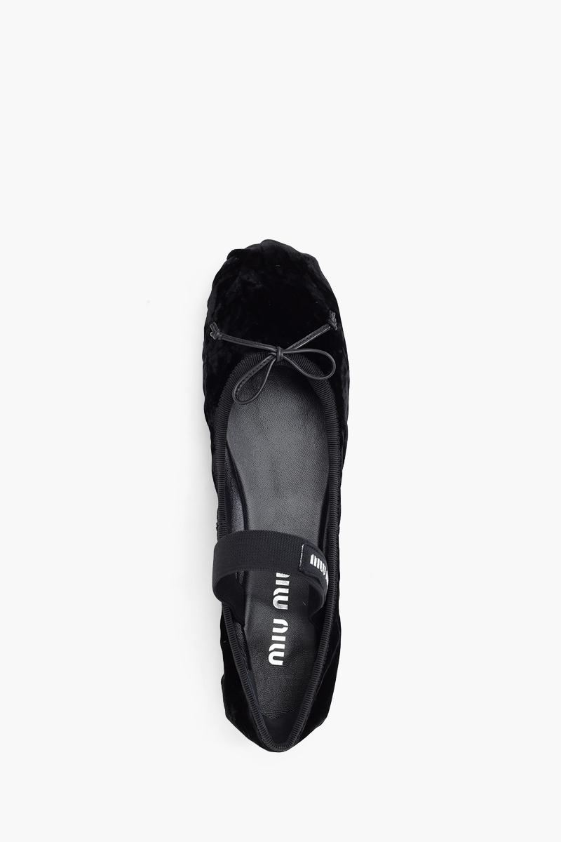 MIU MIU Bow Elastic Band Ballerina in Black Velvet with Logo 3