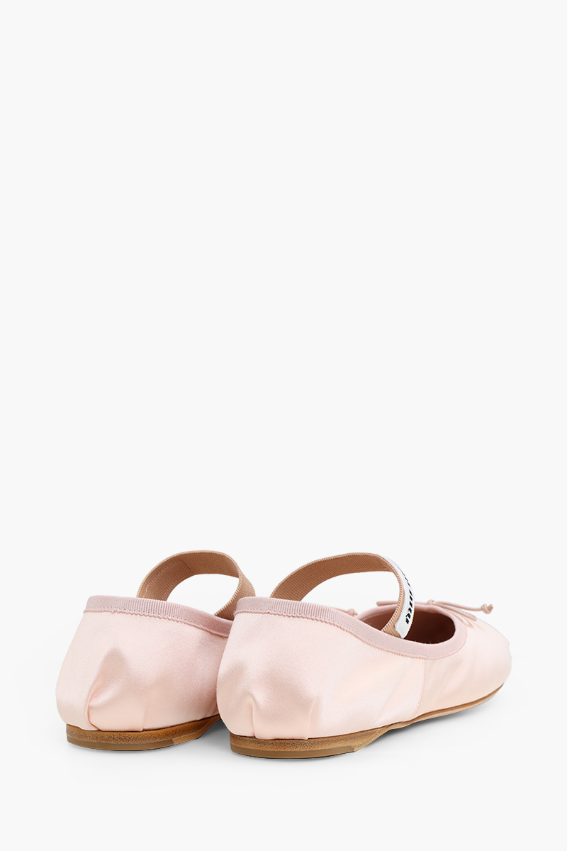 MIU MIU Bow Elastic Band Ballerina in Orchid Pink Satin with Logo 2