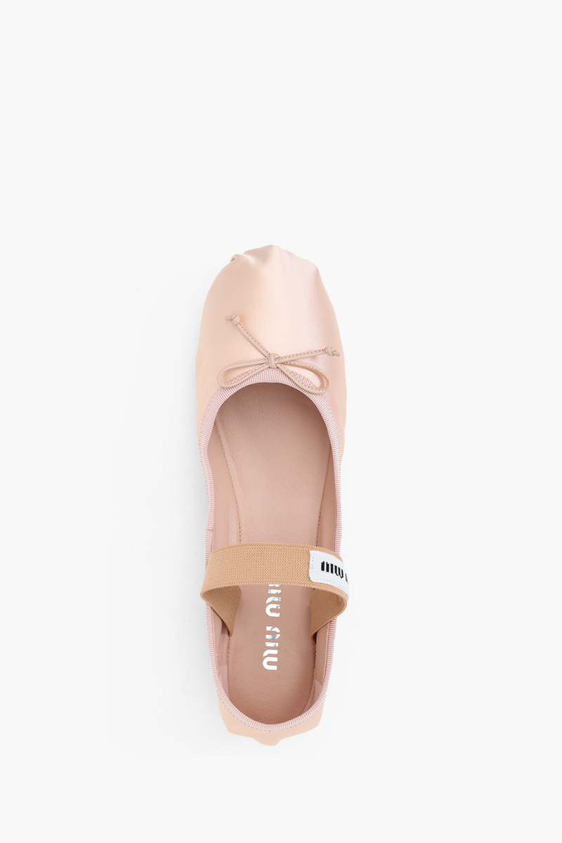 MIU MIU Bow Elastic Band Ballerina in Orchid Pink Satin with Logo 3