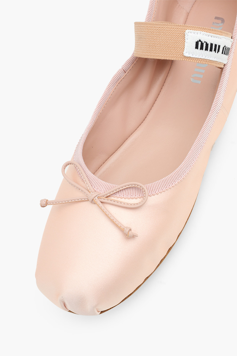 MIU MIU Bow Elastic Band Ballerina in Orchid Pink Satin with Logo 4