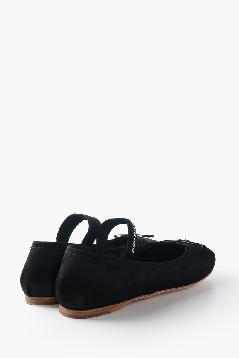 MIU MIU Bow Elastic Band Ballerina in Black Leather with Logo 1