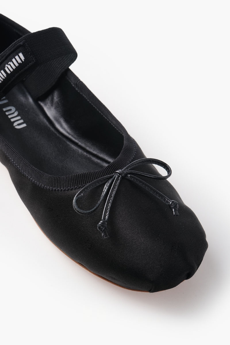 MIU MIU Bow Elastic Band Ballerina in Black Leather with Logo 3